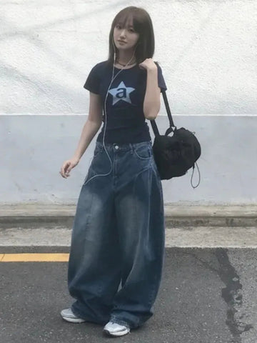 AIDASE  -  Women's High Waist Wide Leg Jeans 2025 New Korean Design Faionable Folded Knife Long Pants Versatile Sli Spring Autumn aidase-shop